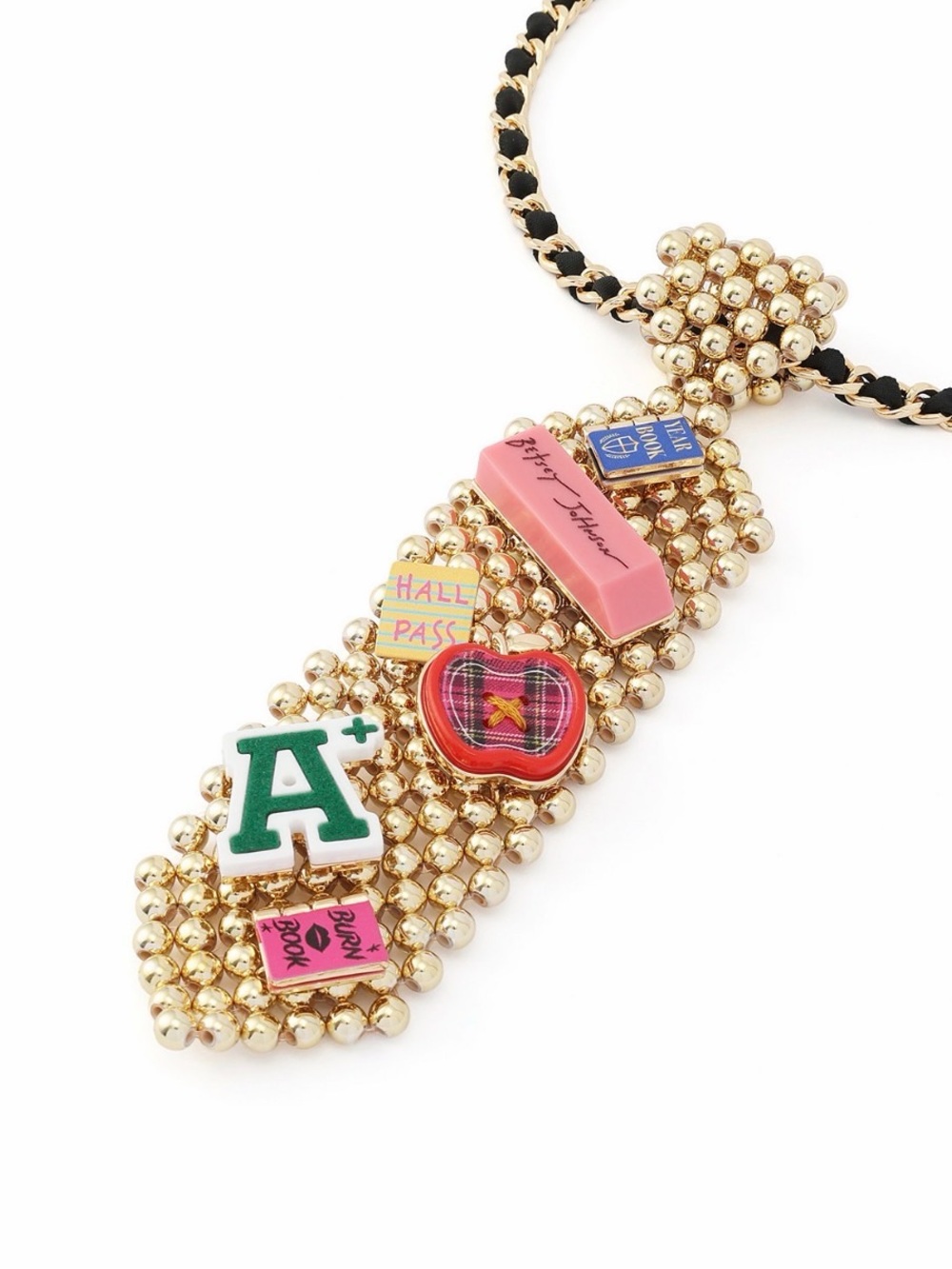 Betsy Johnson School Tie Necklace with Multicolor Enamel Charms - Picture 2 of 3